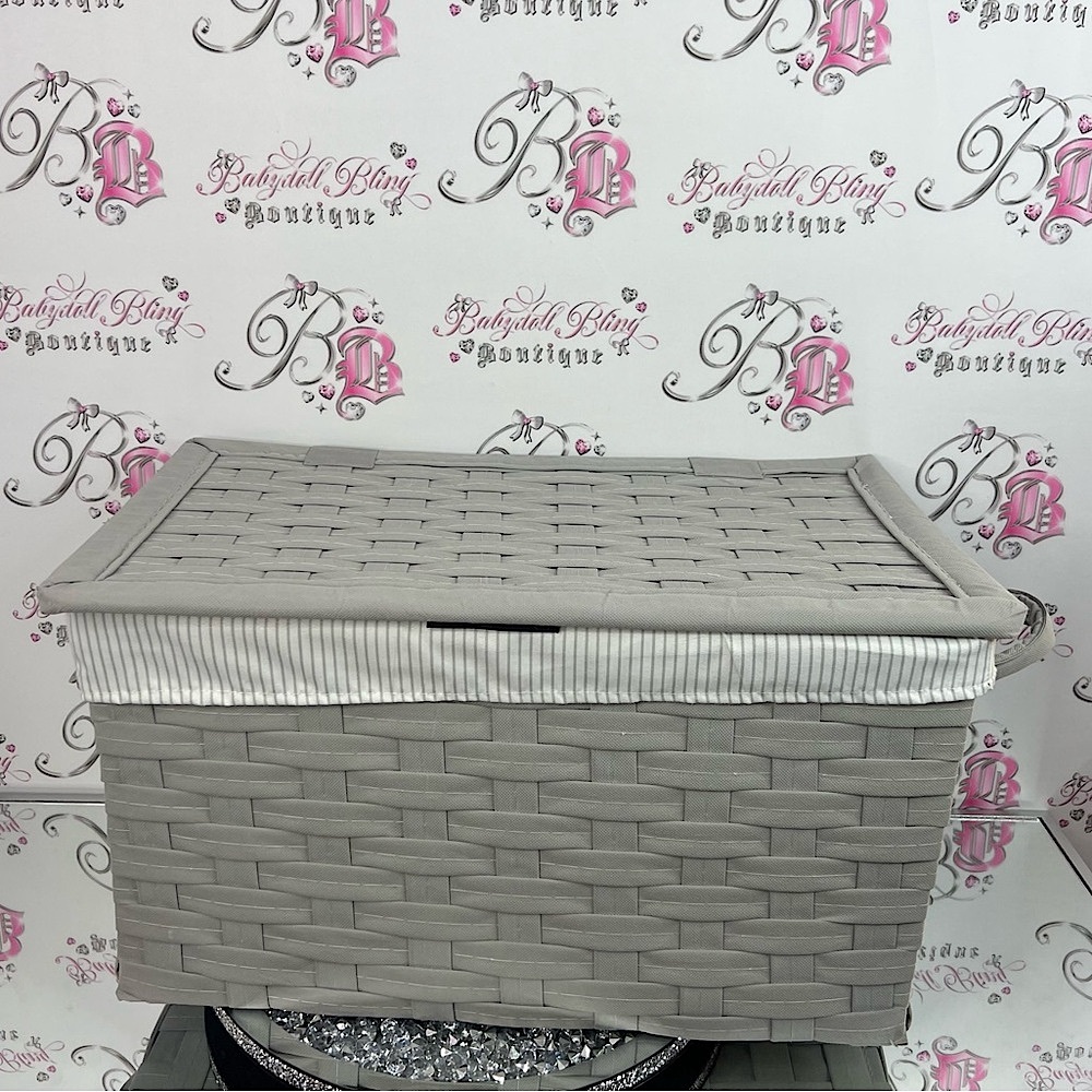 Nicole Miller basket flip top bin tote storage Gray Woven Basket with Lid